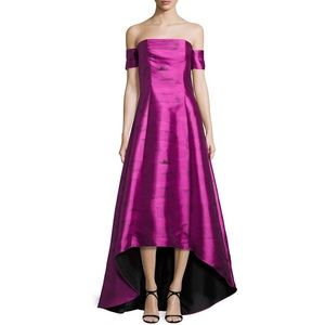 'Loren' Off the Shoulder Jacquard High/Low Gown